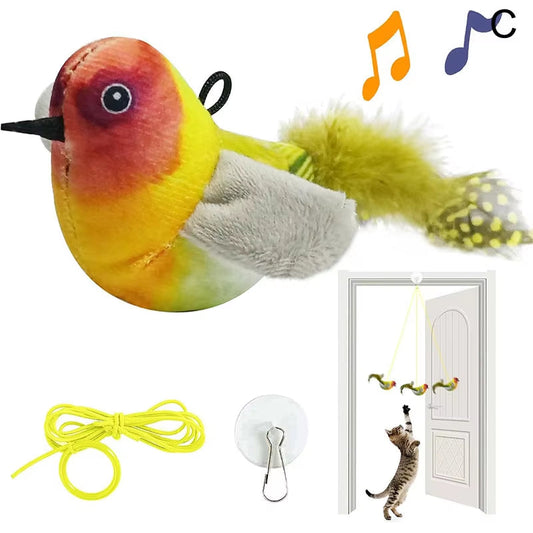 Interactive Retractable Cat Teaser with Chirping Bird - Fun Catnip Toy for Indoor Kittens and Cats