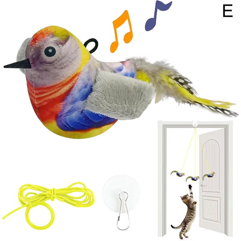 Interactive Retractable Cat Teaser with Chirping Bird - Fun Catnip Toy for Indoor Kittens and Cats