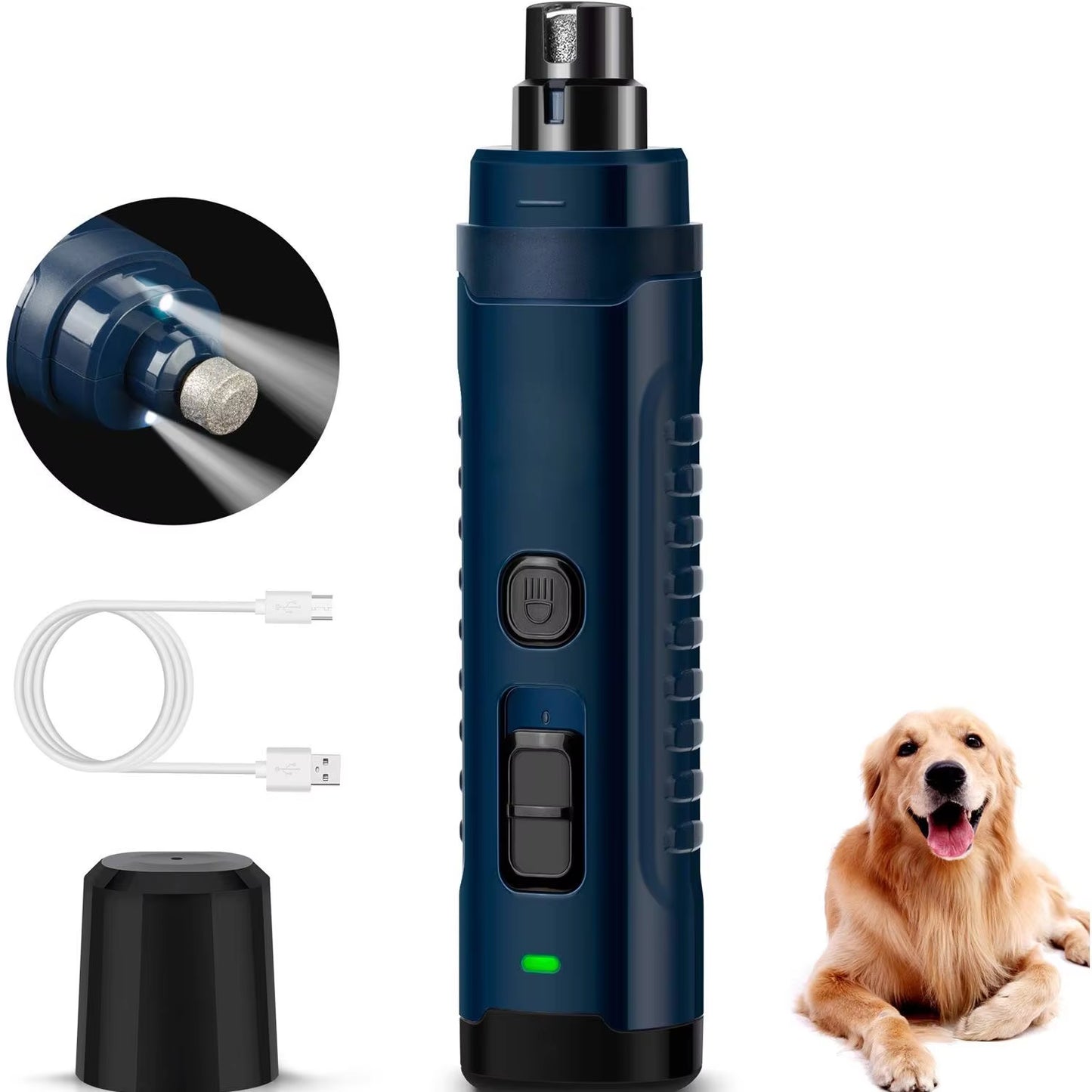 2021 Newest Dog Nail Grinder with 2 LED Light - [Enhanced 4.8V Motor 3X More Powerful] 2-Speed Rechargeable Electric Pet Trimmer