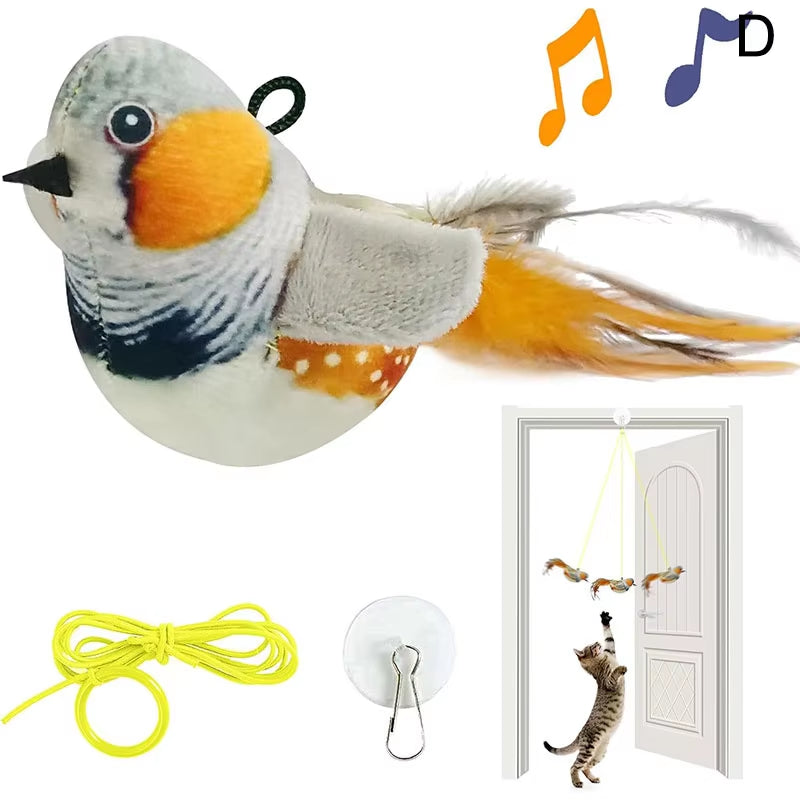 Interactive Retractable Cat Teaser with Chirping Bird - Fun Catnip Toy for Indoor Kittens and Cats