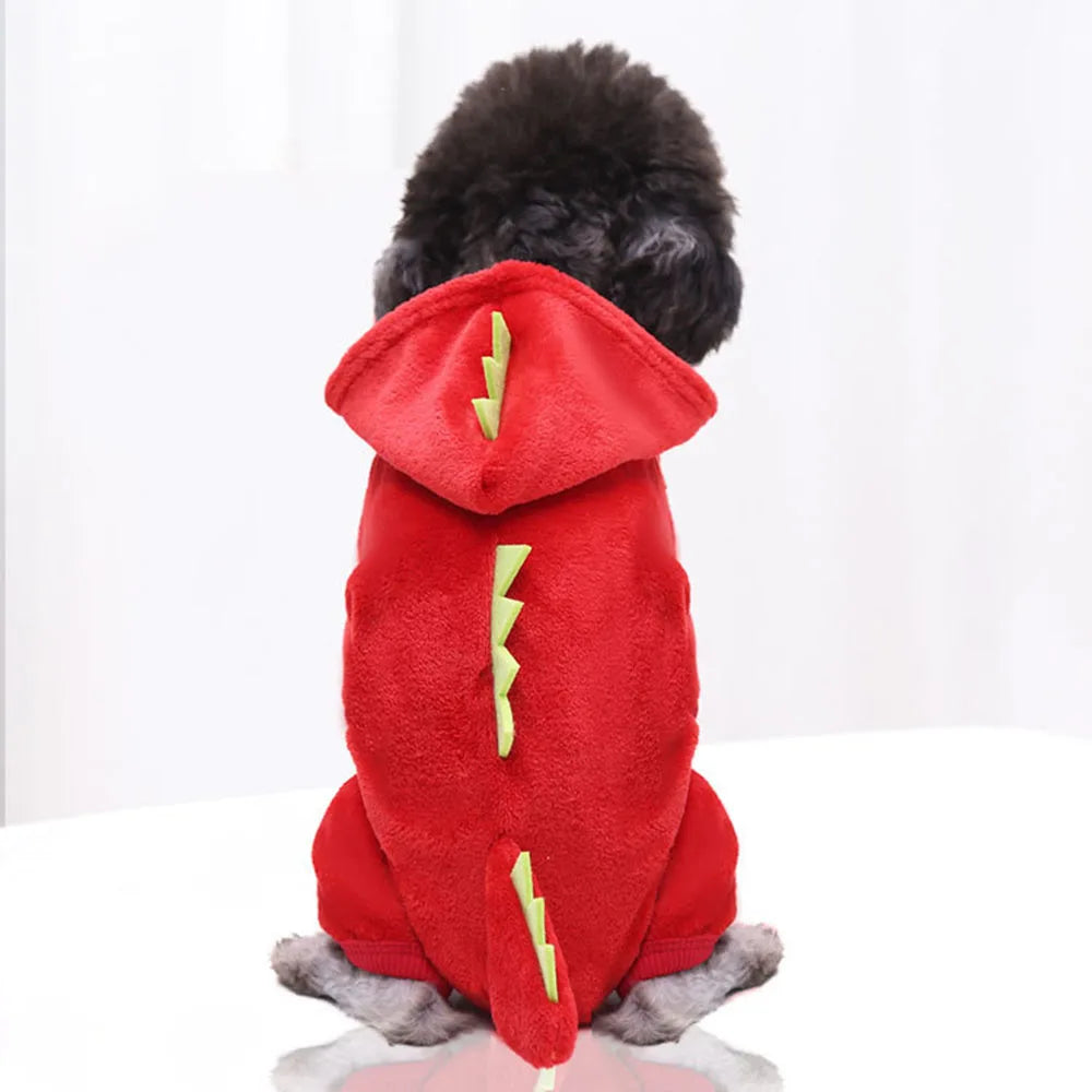 Pet Cat Clothes Puppy Dog Cat Funny Dinosaur Costume Winter Warm Plush Cat Coat Fleece Hoodies Sweater Small Dog Kitten Clothing