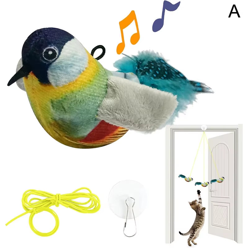 Interactive Retractable Cat Teaser with Chirping Bird - Fun Catnip Toy for Indoor Kittens and Cats